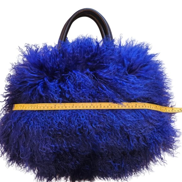 New Blue Mongolian Lamb Fur Hand Bag - Picture 7 of 11